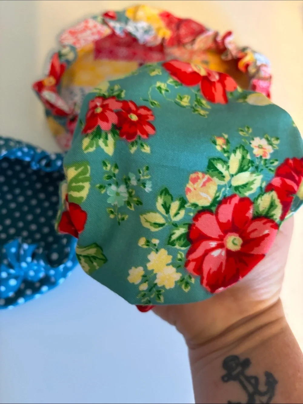 Pioneer Women Floral & Teal Reusable Fabric Bowl Cover Set - Elastic Stretch Top